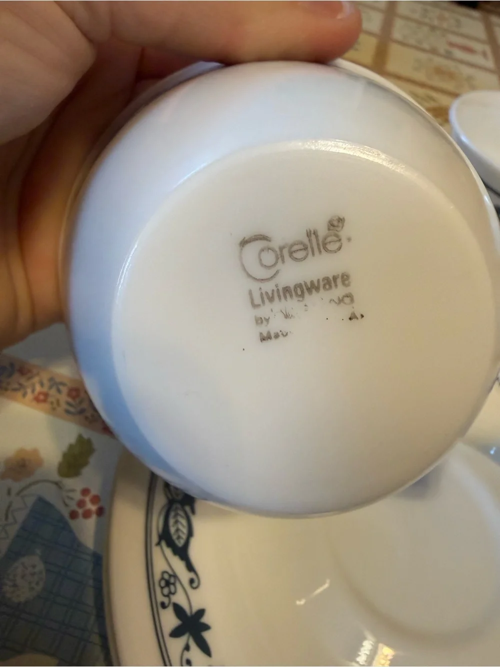Corelle Old Town Blue cups and saucer set.